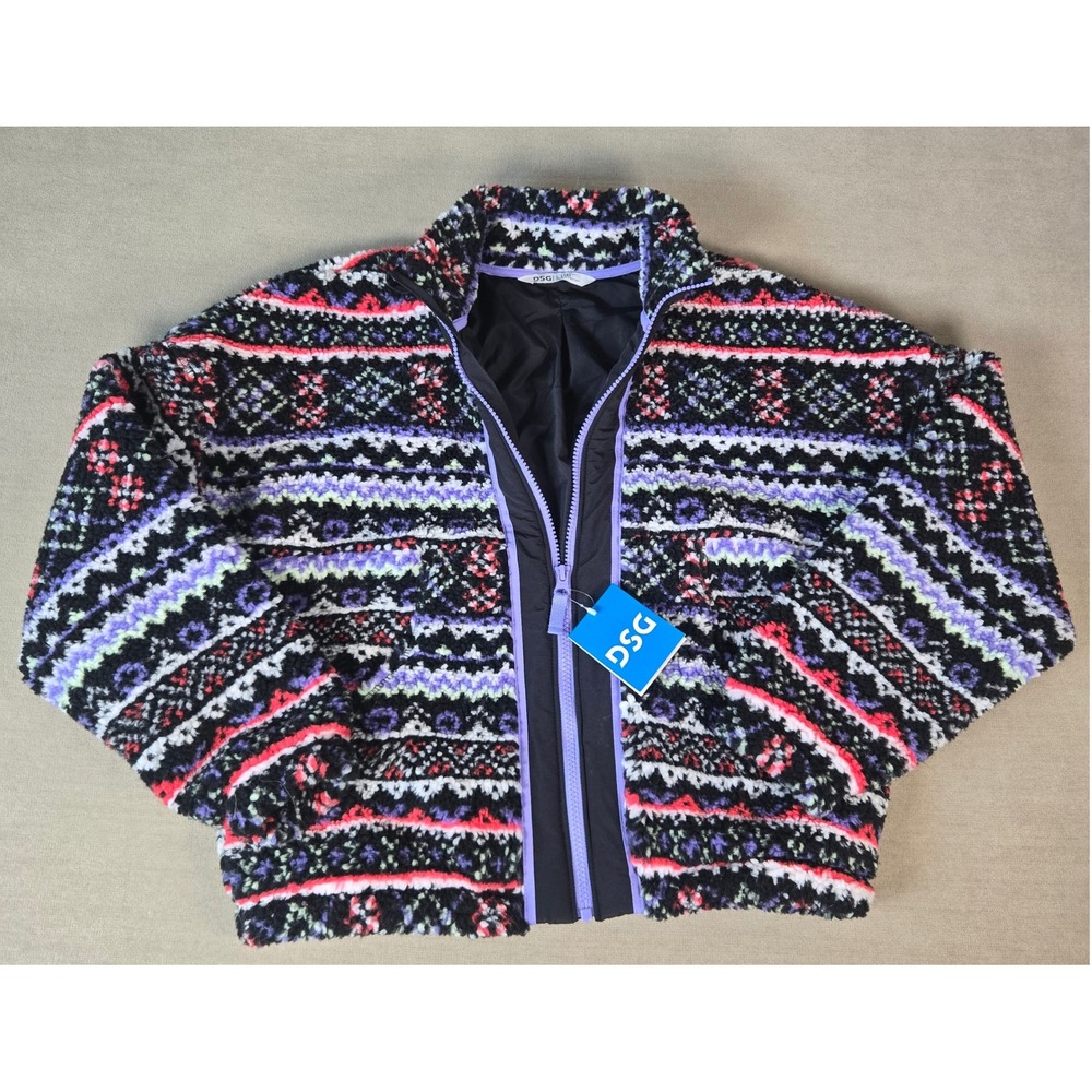 DSG Girls' Cozy Fleece Full Zip Jacket Large‎ (14) Funky Fair Isle NWT